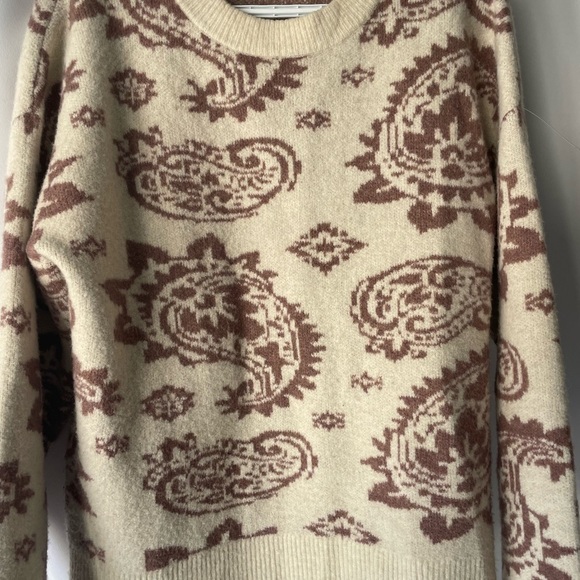 SIMONS Elegant Cream and Brown Paisley thick Sweater by Simon’s size small NWOT - Picture 2 of 4